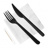 Набор столовый №3 (вилка, нож ПРЕМИУМ чёрный, зубочистка, салфетка)