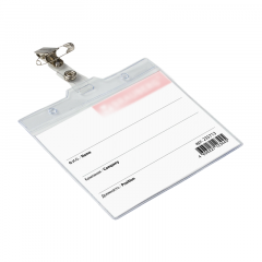 Бейдж 60х90мм прозрачный с булавой и клипом